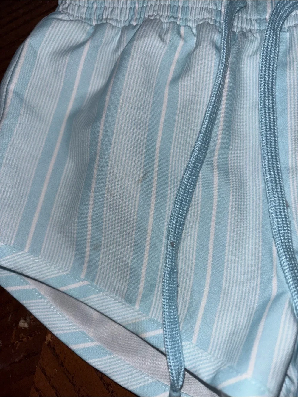 Kids Light Blue Striped Swim Trunks with Adjustable Drawstring